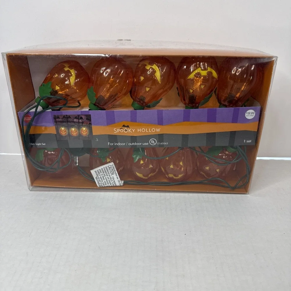 VINTAGE Halloween SPOOKY HOLLOW 10 CT Pumpkin JOL Light Set‎ 2006 Works Jo-Ann's